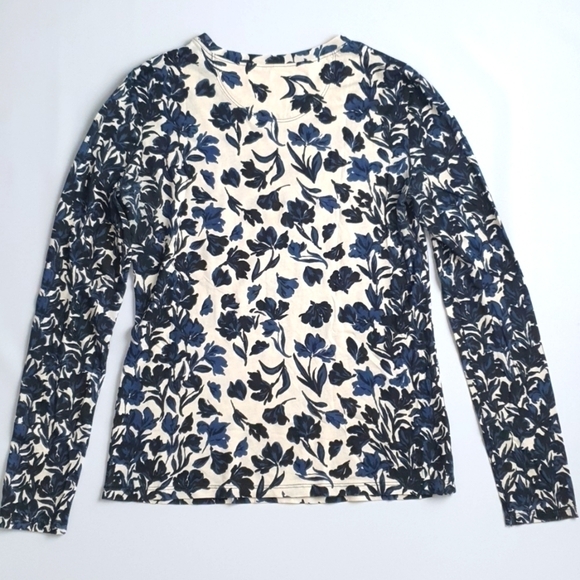 Tory Burch True Blue Floral Long Sleeves Tee - Picture 7 of 7